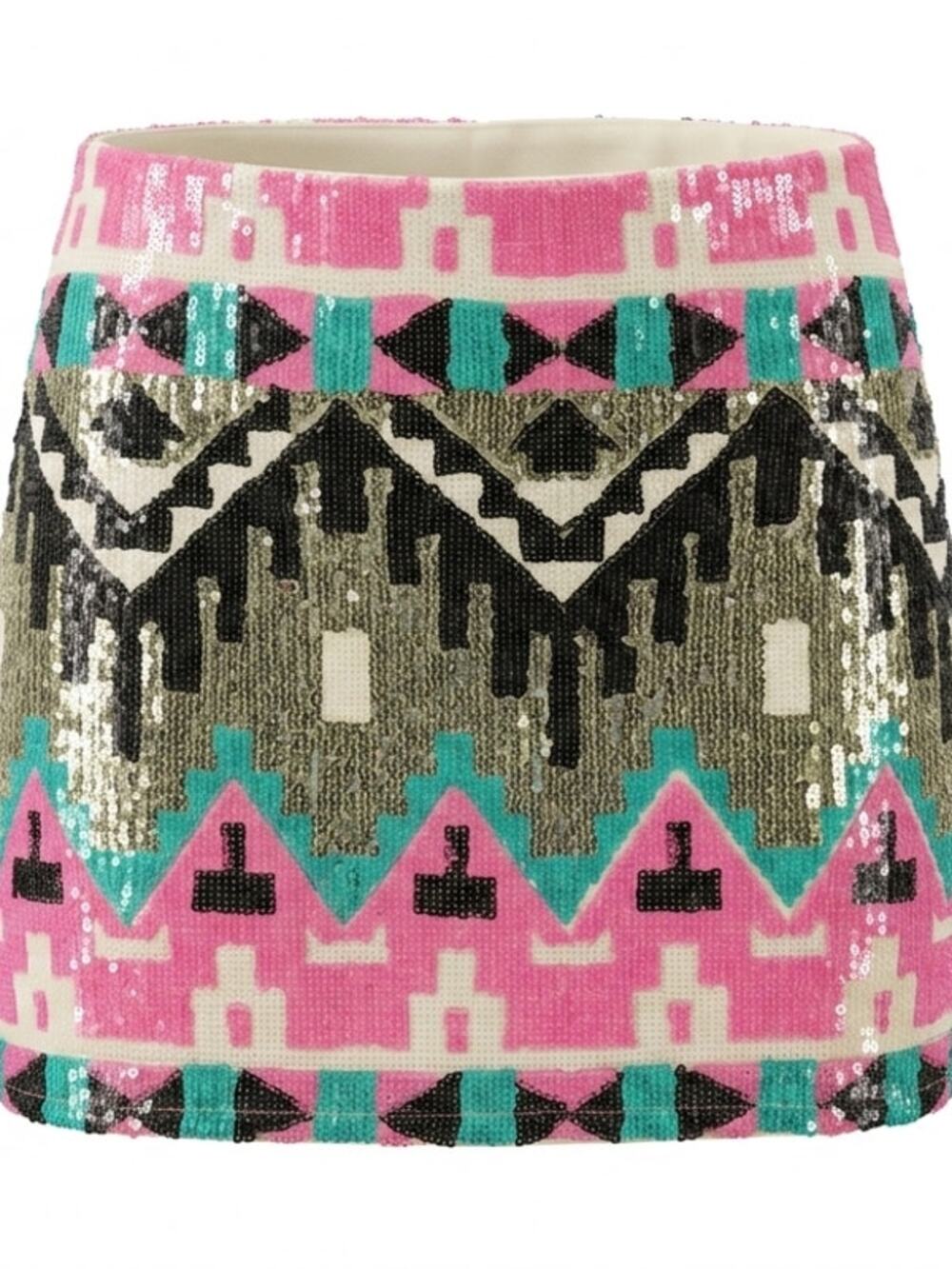 English Rose Pink Sequin Lined Mini Geometric Skirt Women Size S